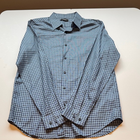 Men's Theory Blue Checkered Shirt - Picture 2 of 8
